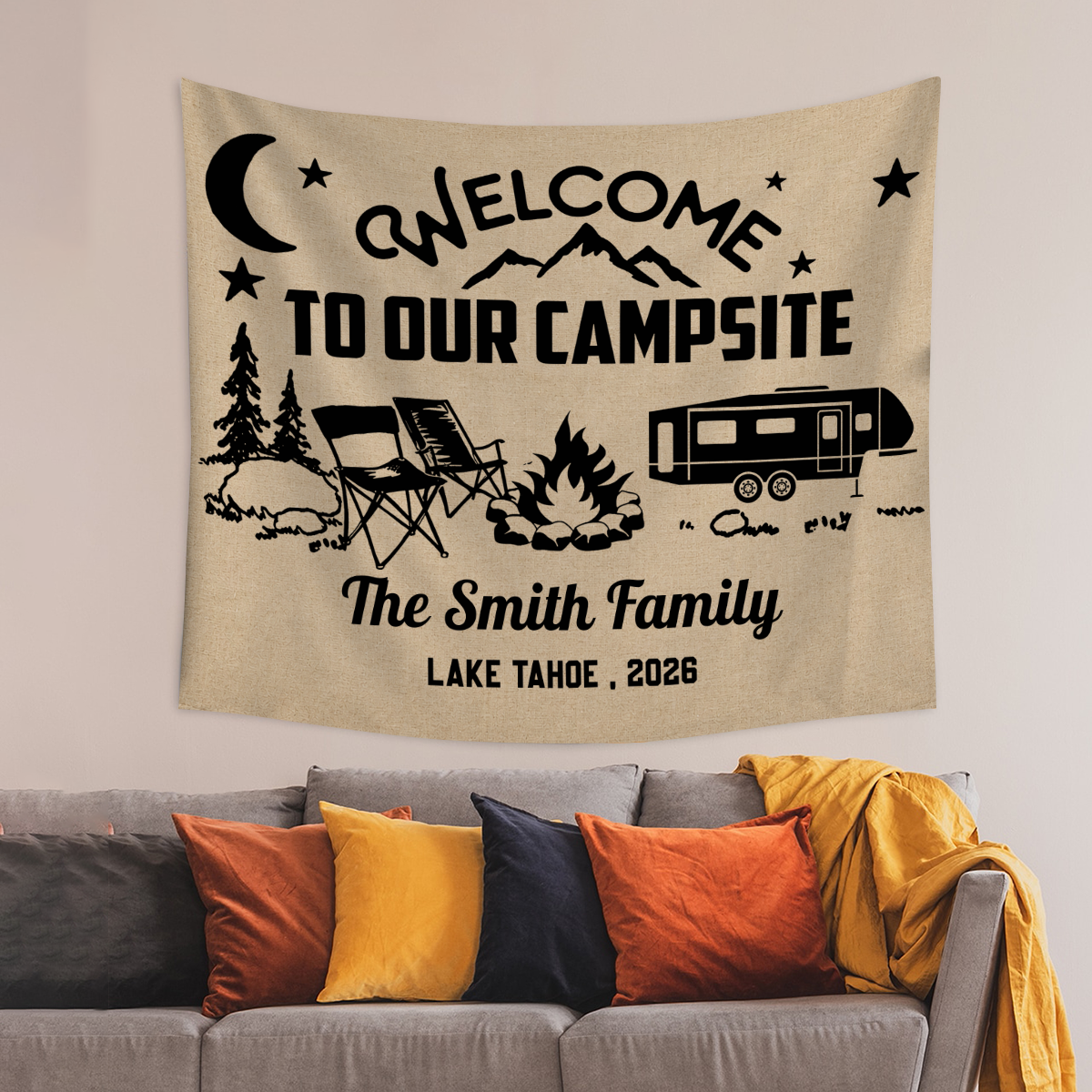 Personalized Welcome To Our Campsite Camping Tapestry, Gift For Camping Lovers HO82 903076