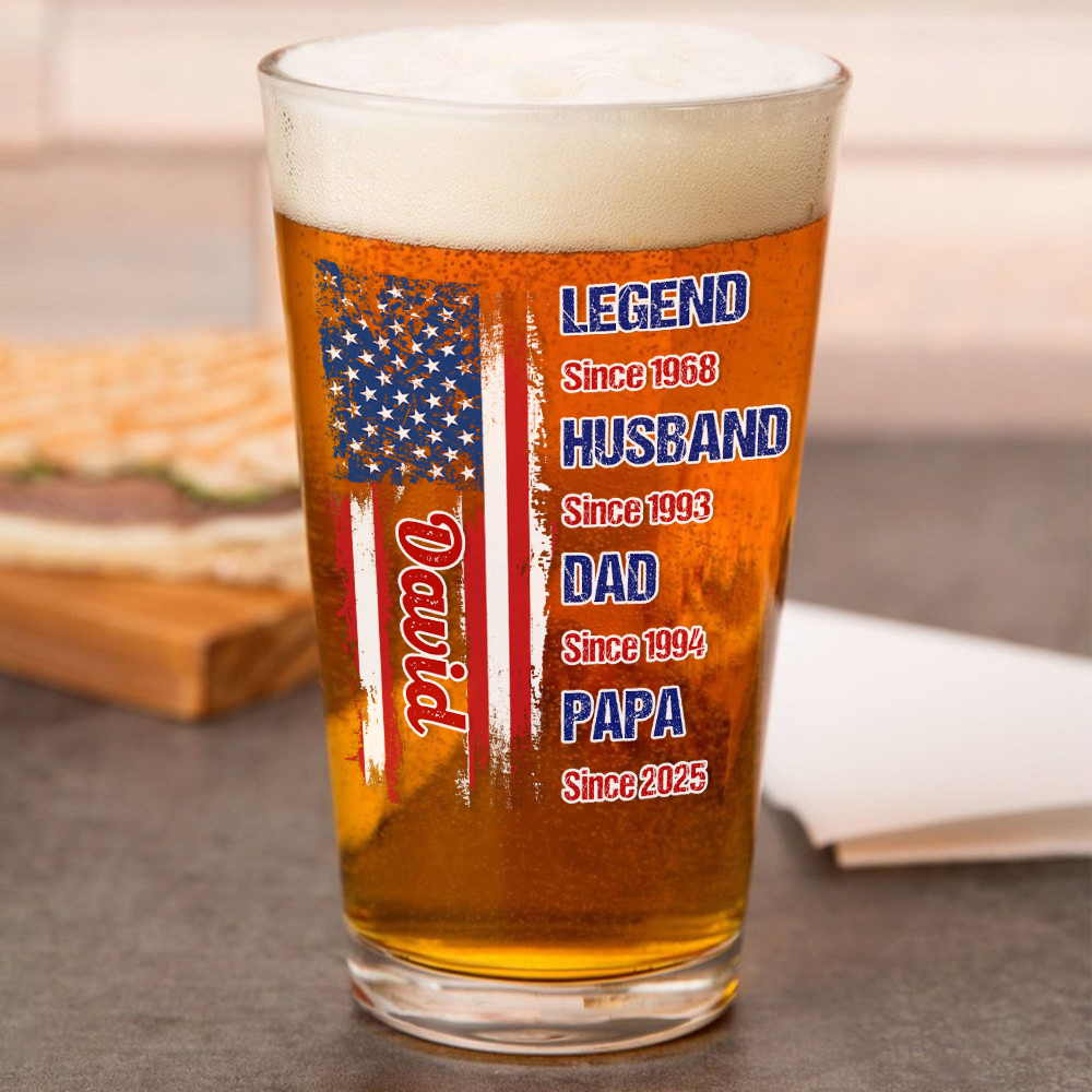 Personalized Legend Husband Dad Papa US Flag Beer Glass CH07 895846