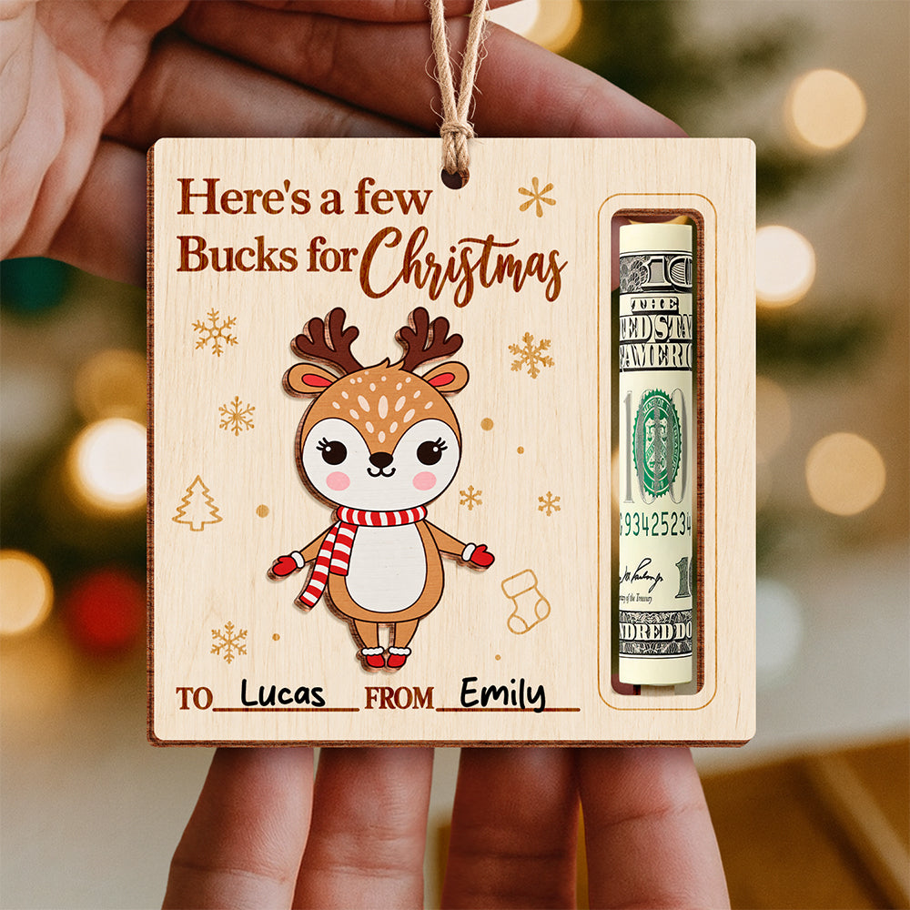 Personalized Reindeer Christmas Wooden Money Holder Ornament Cute Holiday Gift HO82 904228