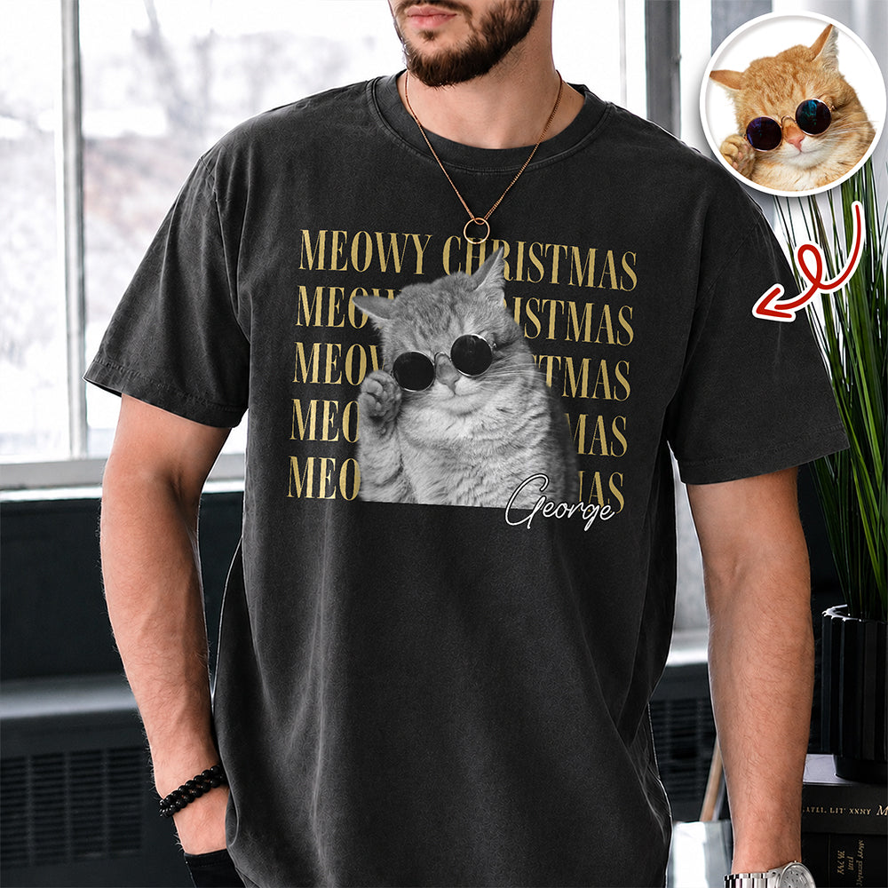 Personalized Vintage Dog Cat Photo Merry Christmas Comfort Shirt Gift For Cat Lovers HA75 922112