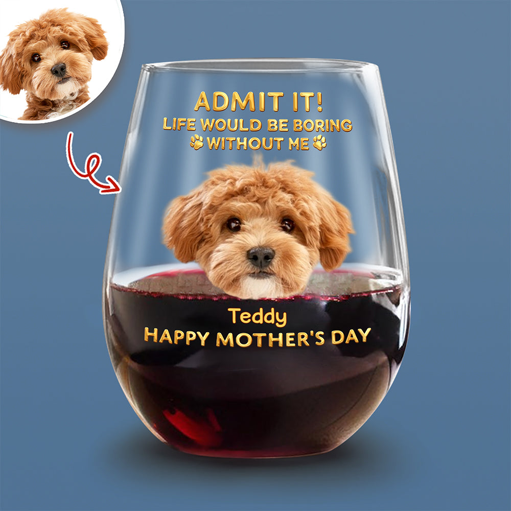 Custom Pet Photo Life Would Be Boring Without Me Photo Wine Glass HA75 920718