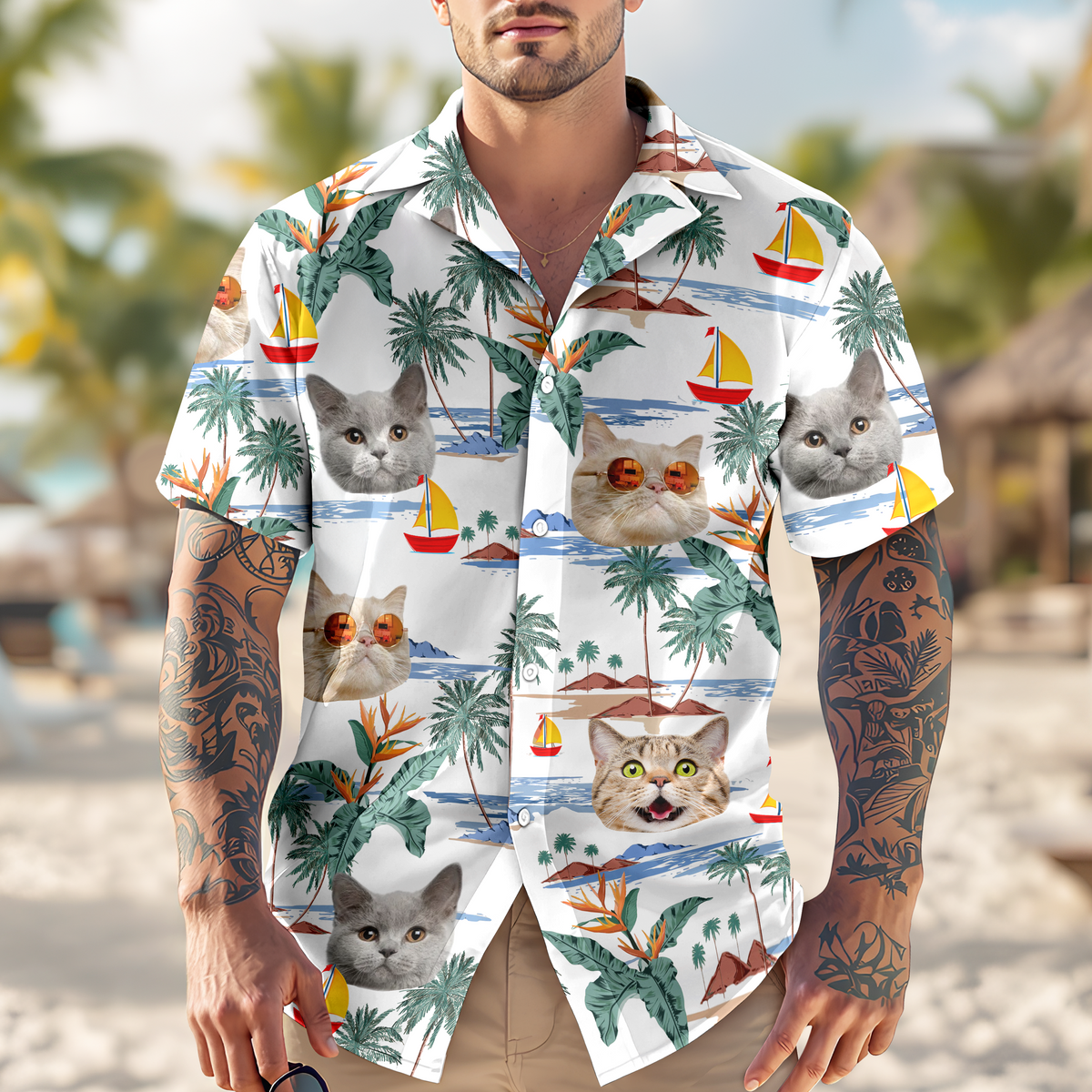 Custom Cute Cat Face Tropical Summer Vibe Hawaii Shirt LM32 893415