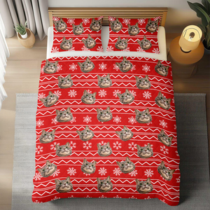 Custom Photo Cat With Christmas Pattern Quilt Bedding Set HA75 898230