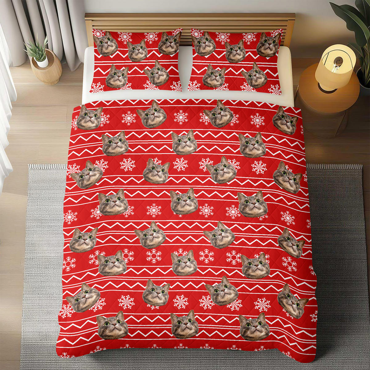 Custom Photo Cat With Christmas Pattern Quilt Bedding Set HA75 898230