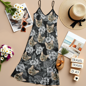 Custom Cat Photo Tropical Women's V-Neck Cami Maxi Dress HA75 892236