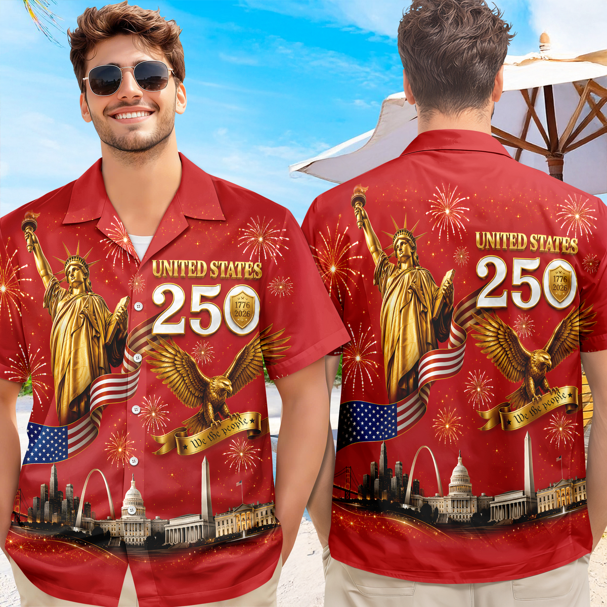 Personalized Golden Eagle Statue of Liberty 250th Anniversary Luxury Style Hawaiian Shirt LM32 669053