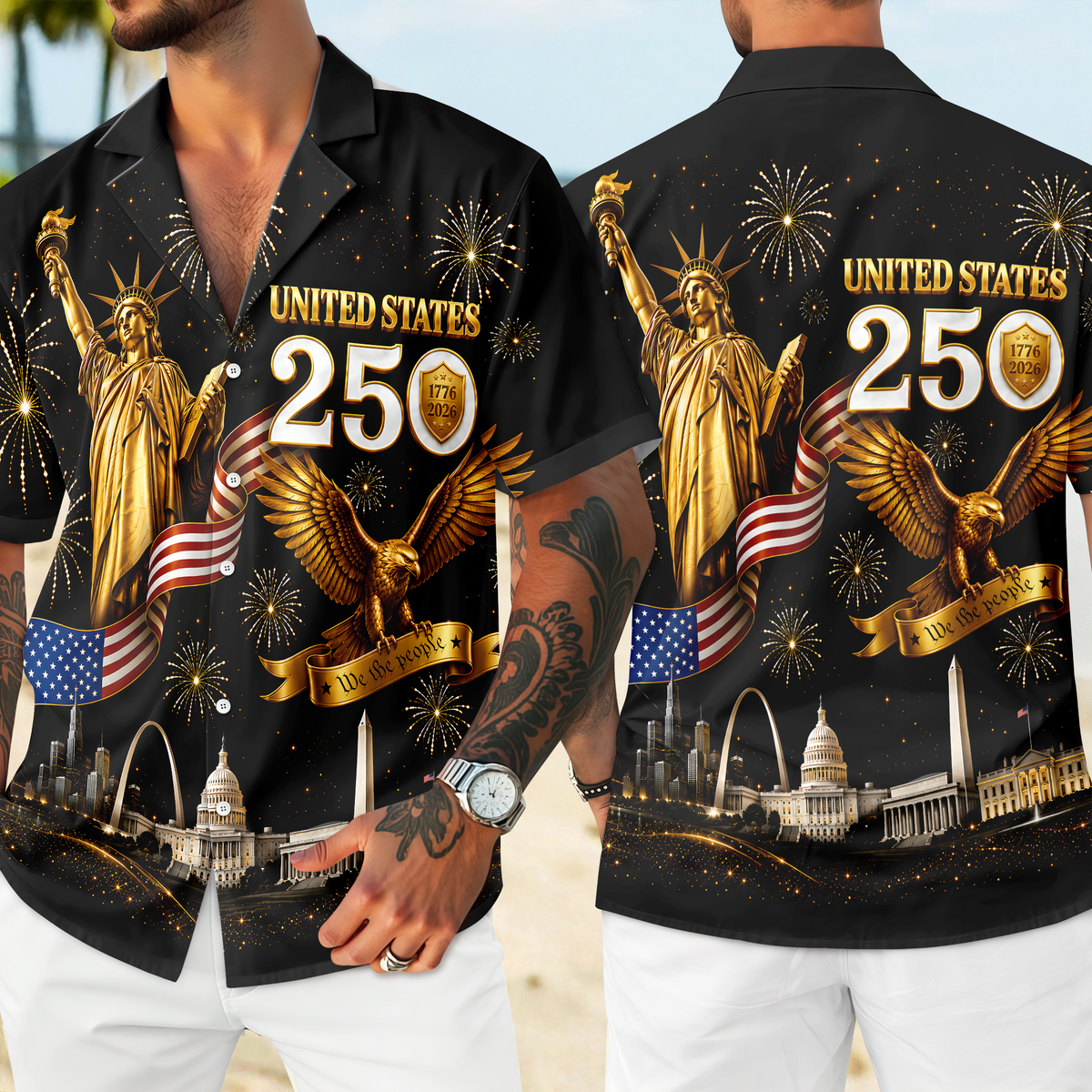 Personalized Golden Eagle Statue of Liberty 250th Anniversary Luxury Style Hawaiian Shirt LM32 669053