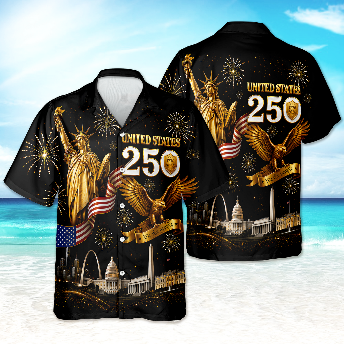 Personalized Golden Eagle Statue of Liberty 250th Anniversary Luxury Style Hawaiian Shirt LM32 669053
