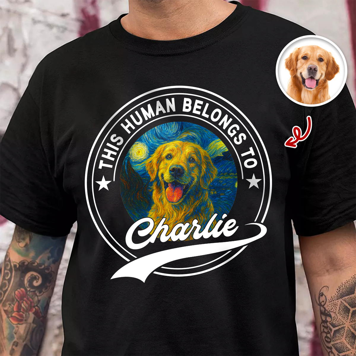 Custom Photo This Human Belongs To Dog Van Gogh Style Dark Shirt HA75 897216