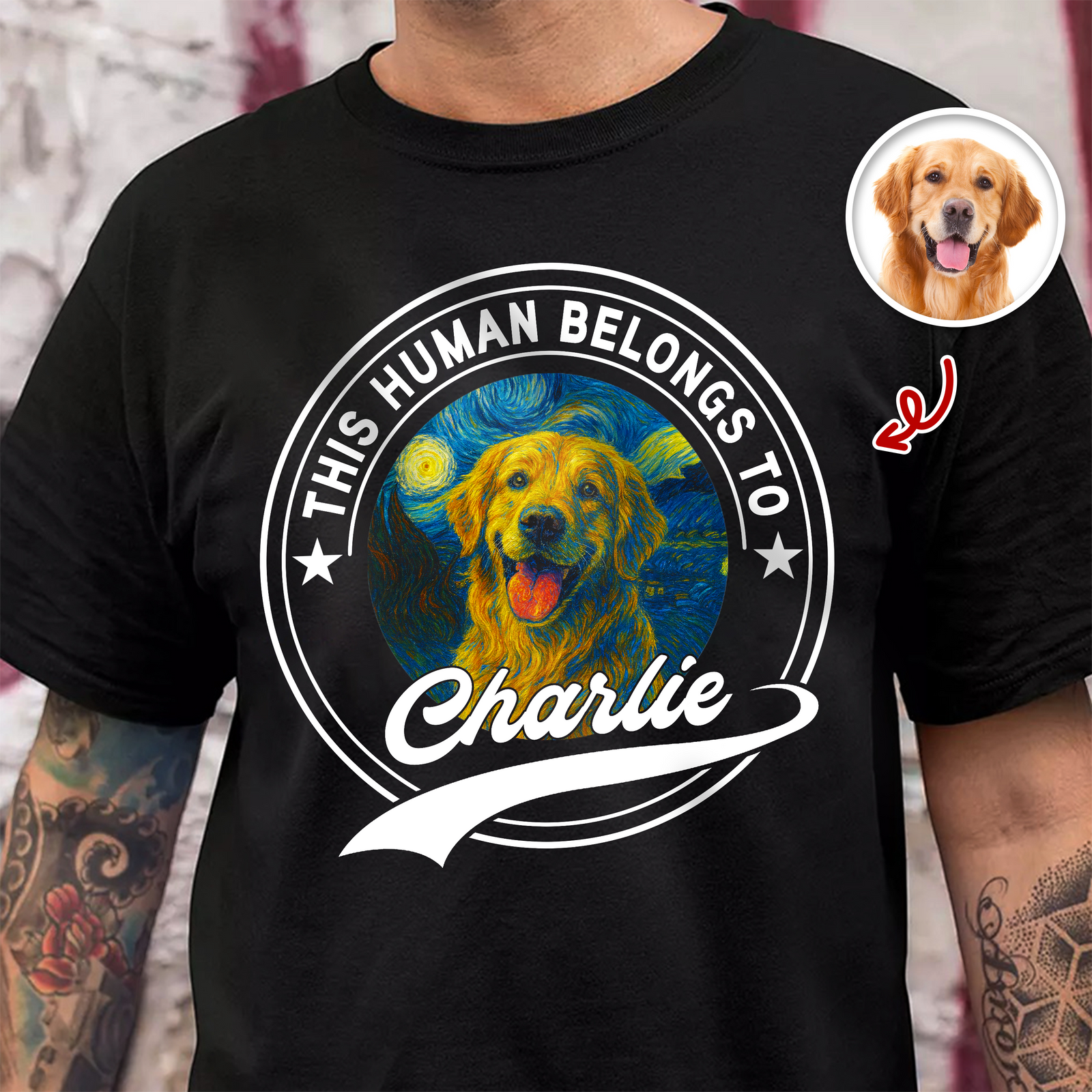 Custom Photo This Human Belongs To Dog Van Gogh Style Dark Shirt HA75 897216