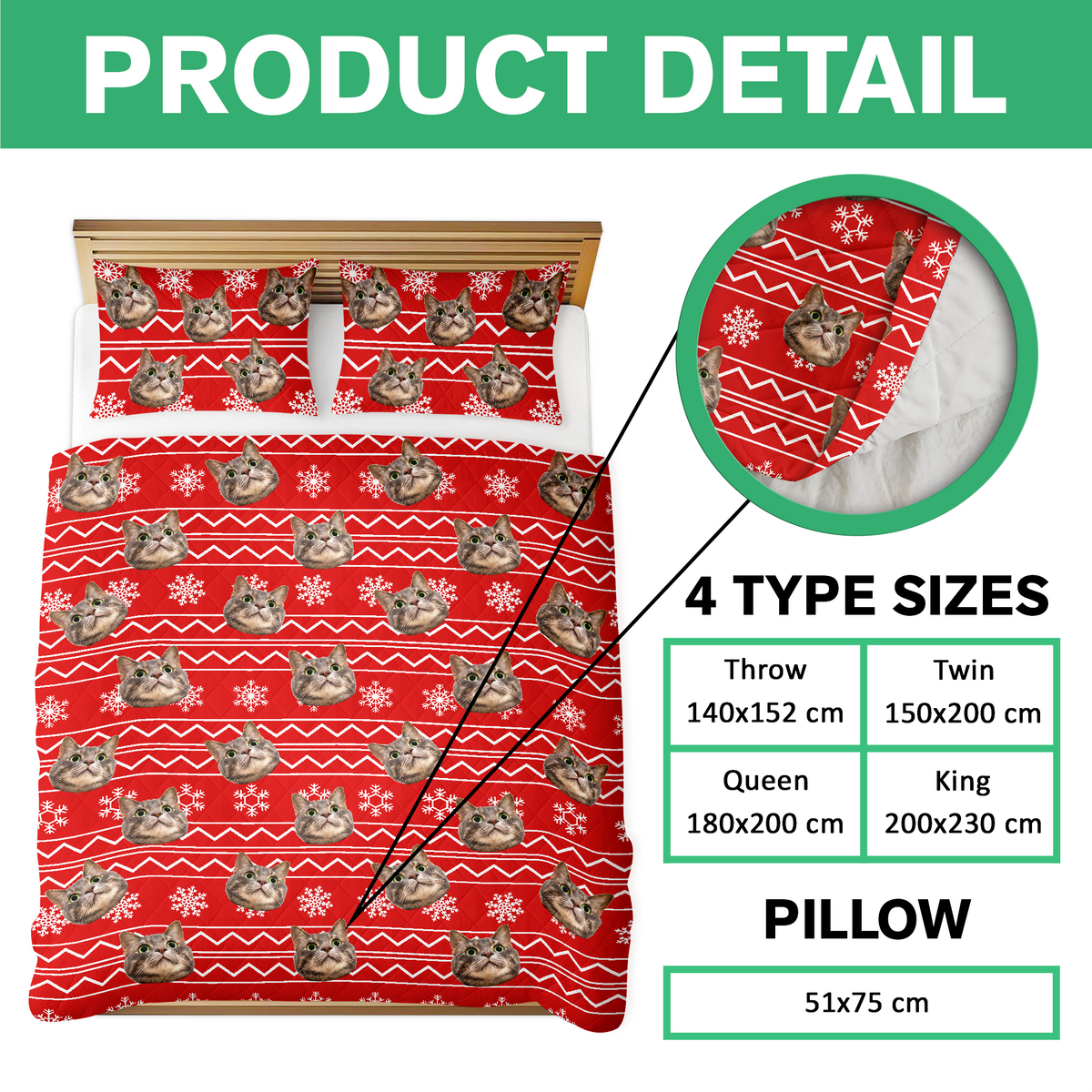 Custom Photo Cat With Christmas Pattern Quilt Bedding Set HA75 898230