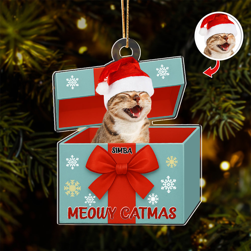 Custom Cat Photo Meowy Catmas Acrylic Ornament Gift For Cat Lovers HO82 900010