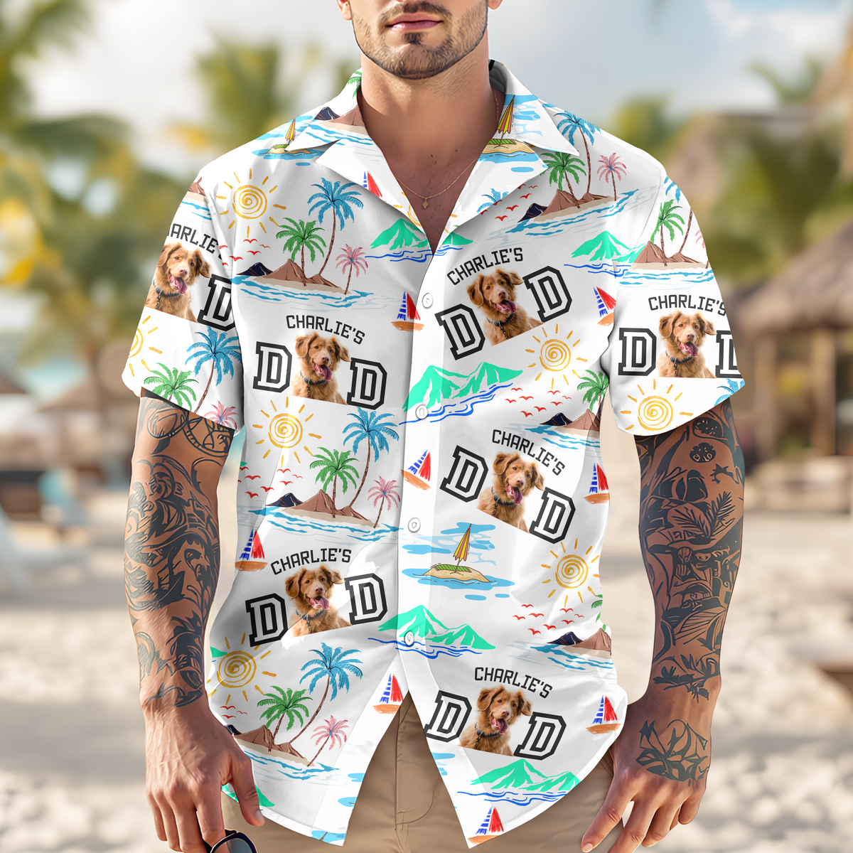 Custom Photo Dog Dad Stance Beach Hawaii Shirt LM32 893707