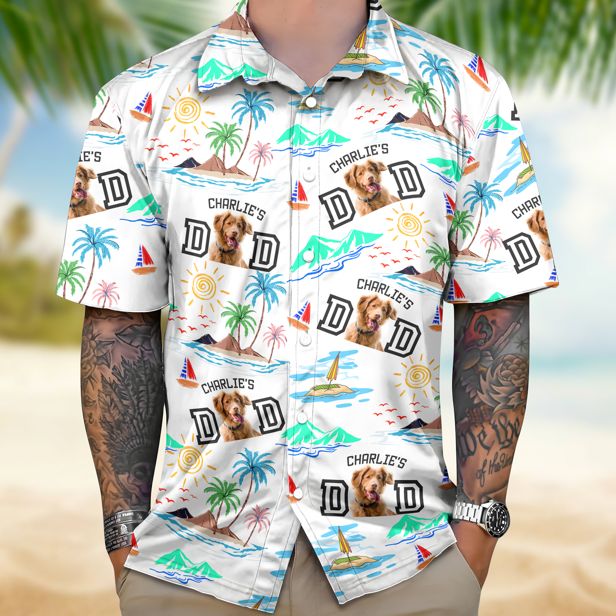 Custom Photo Dog Dad Stance Beach Hawaii Shirt LM32 893707