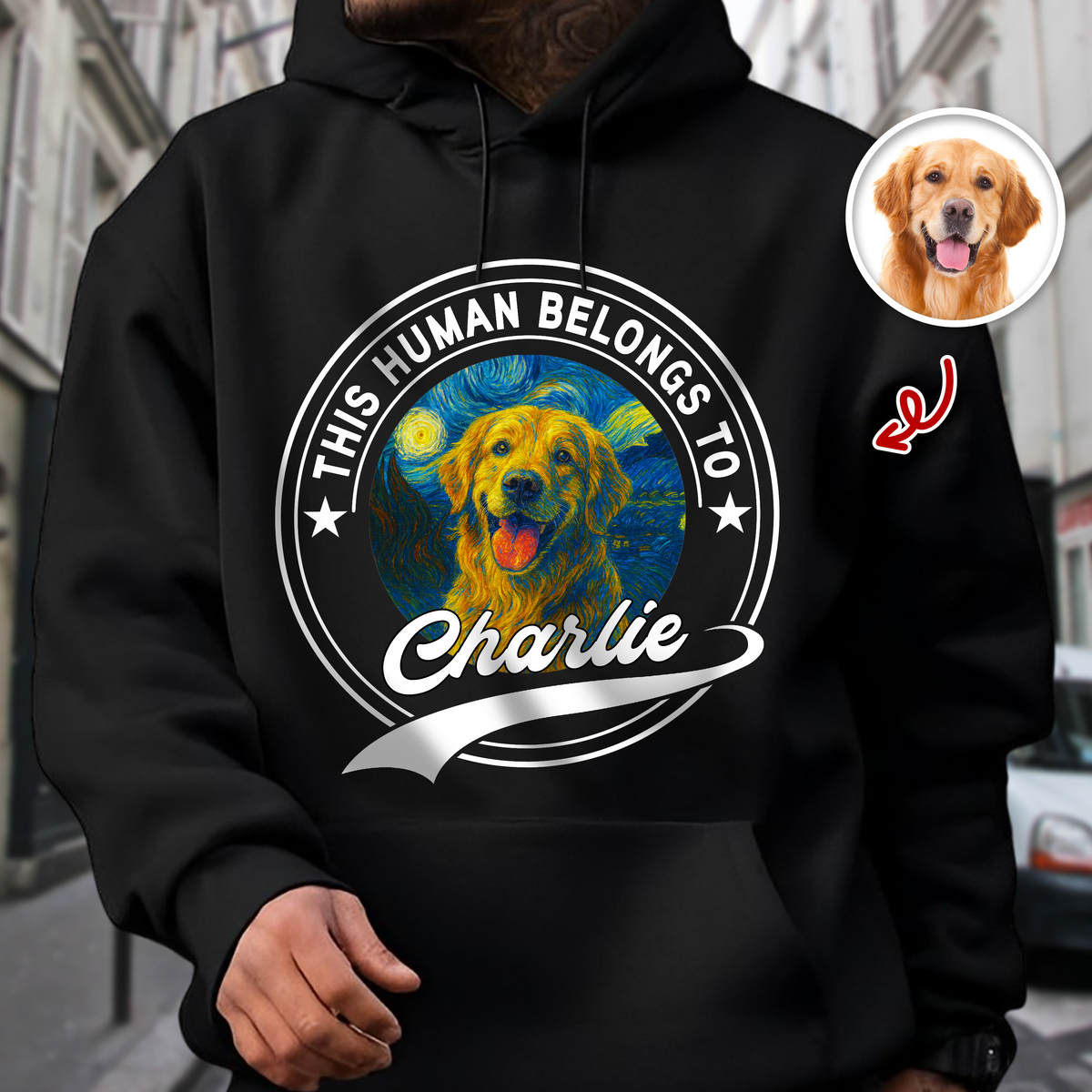 Custom Photo This Human Belongs To Dog Van Gogh Style Dark Shirt HA75 897216