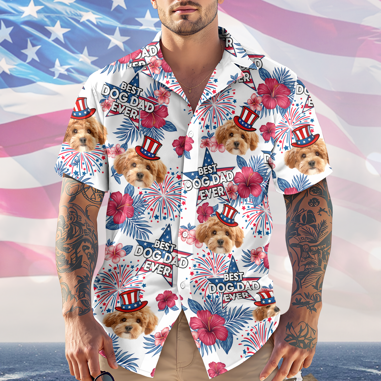 Custom Pet Photo Best Dog Dad Ever - Personalized Independence Day Hawaiian Shirt CH07 895774
