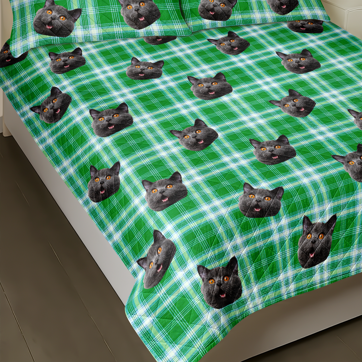Custom Photo Cat With Christmas Pattern Quilt Bedding Set HA75 898230