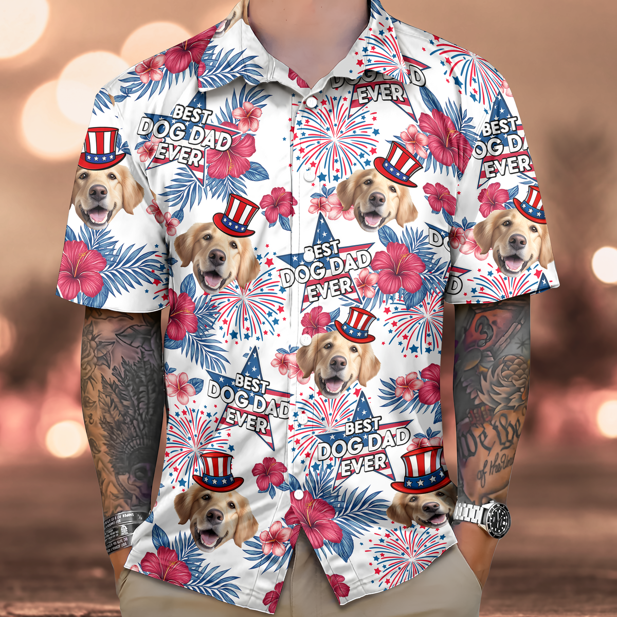 Custom Pet Photo Best Dog Dad Ever - Personalized Independence Day Hawaiian Shirt CH07 895774