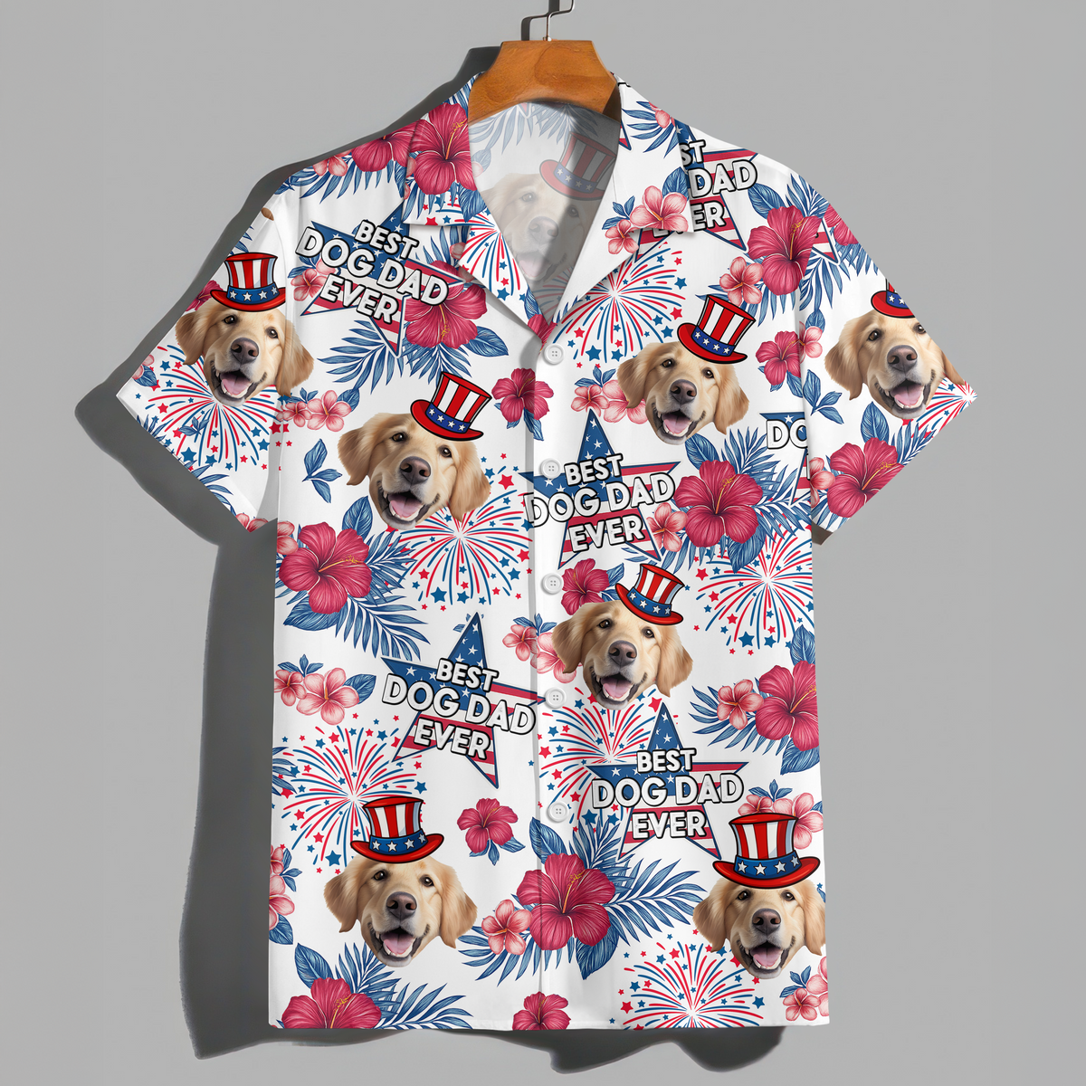 Custom Pet Photo Best Dog Dad Ever - Personalized Independence Day Hawaiian Shirt CH07 895774