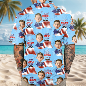 Custom Photo Best Daddy Ever America Flag Hawaiian Shirt Independence Day Gift CH07 895690