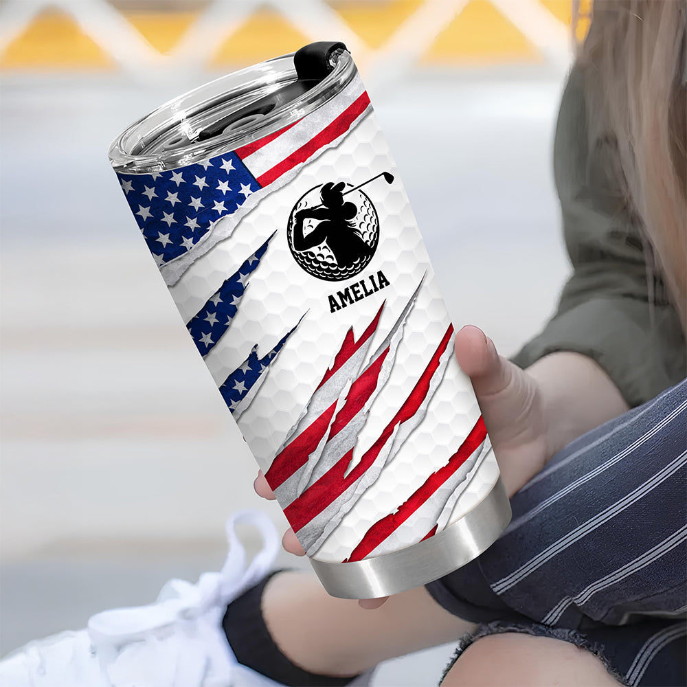 Personalized Golf Ball Pattern America Flag Fat Tumbler Gift For Golfer, Golf Lovers HA75 921040