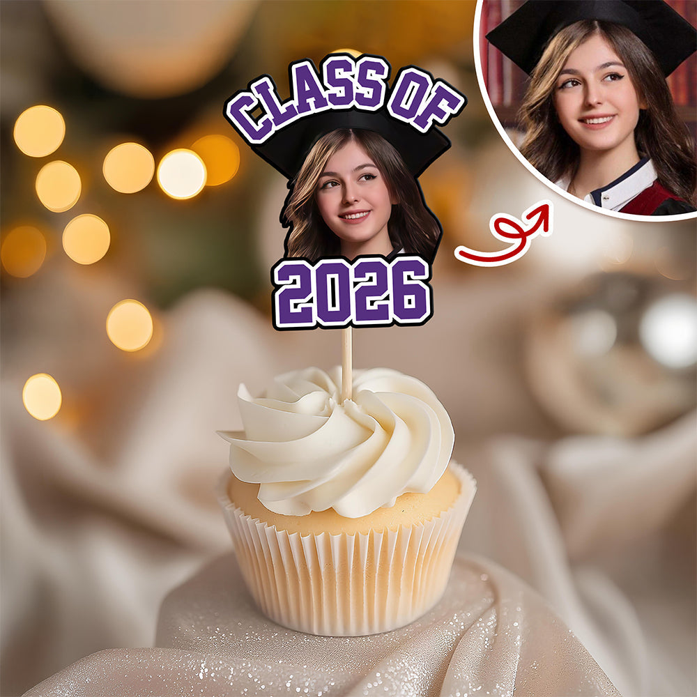 Custom Cute Face Class of 2026 Cupcake Toppers Graduation Party Favors LM32 899395