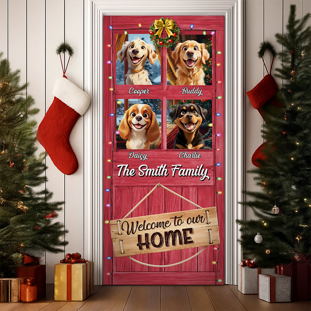 Welcome To Our Home Peeking Pets Door Cover Personalized Gift For Dog Lovers HO82 900242
