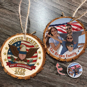 Custom Family Photo USA 250th Anniversary Eagle USA Flag Wood Slice Ornament HO82 900124