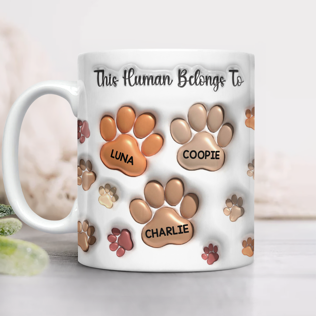 This Human Belongs To Me 3D Inflated Effect Mug For Dog Lover TH10 894729