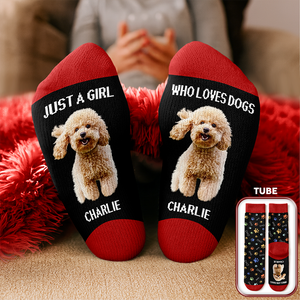 Custom Photo Just A Girl Who Loves Dogs Crew Socks HA75 897130