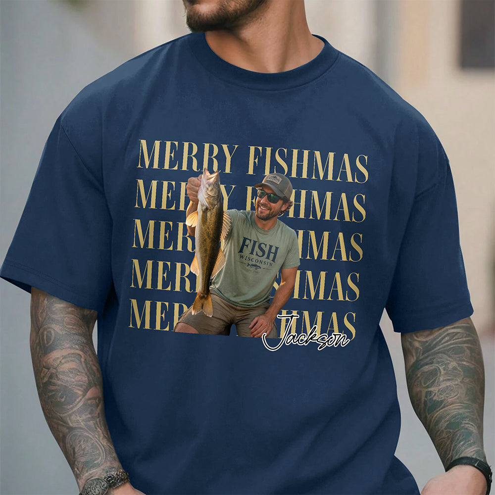 Personalized Vintage Photo Merry Fishmas Comfort Shirt Gift For Fishing Lovers HA75 922116