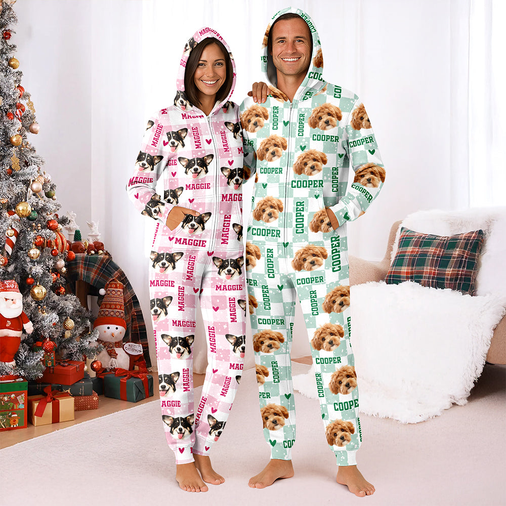Custom Dog Photo And Name Onesie Pajamas Christmas Holiday Gift For Pet Lovers CH07 180722