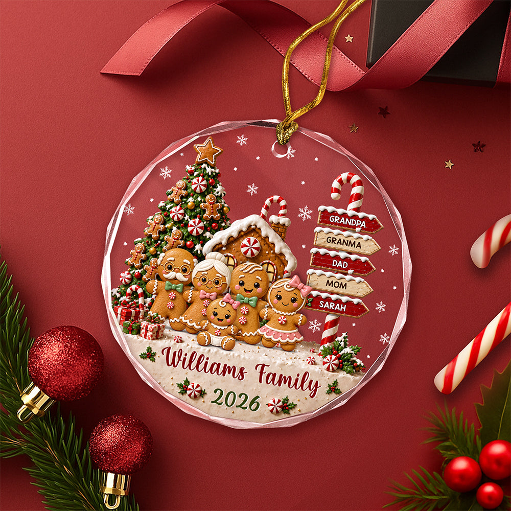 Custom Family Name & Year Christmas Glass Ornament Gingerbread Signpost Keepsake LM32 669809