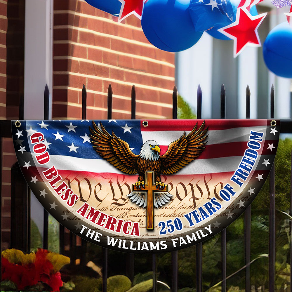 Custom Family Name God Bless America Non-Pleated Fan Flag HA75 898804
