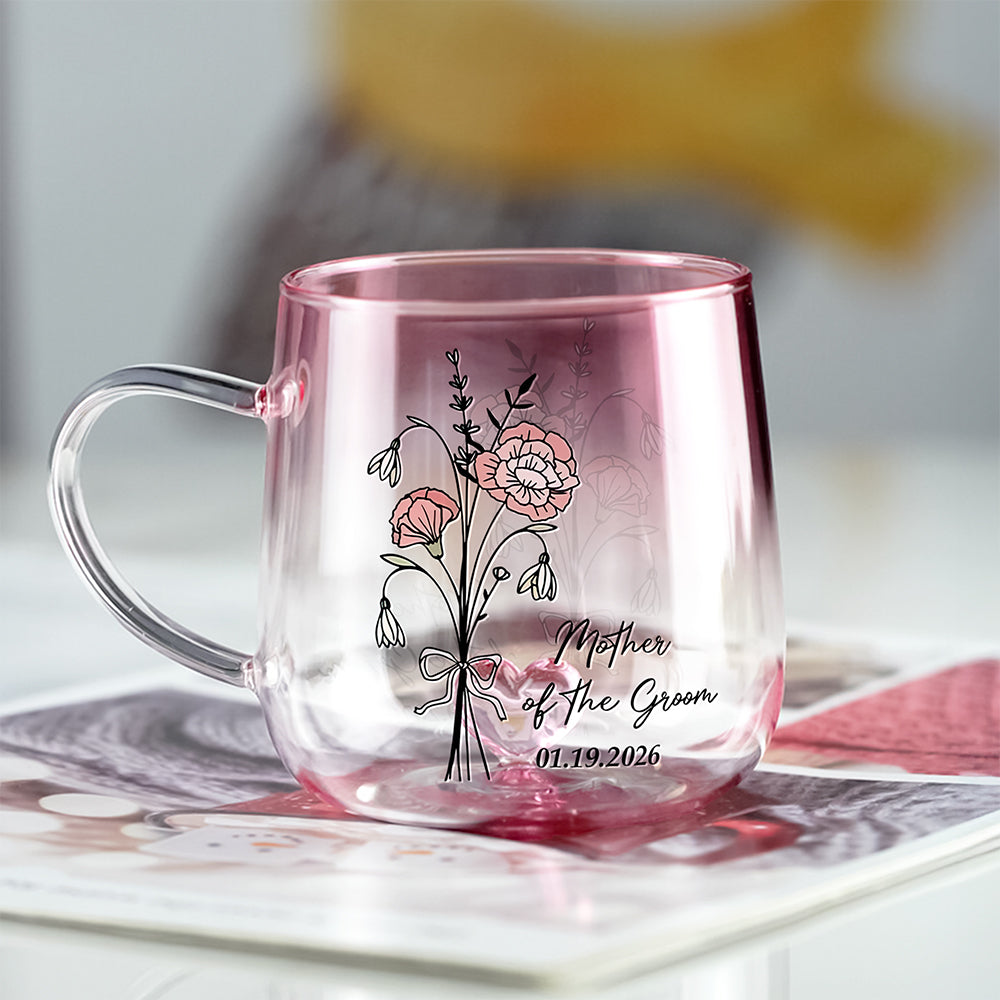 Personalized Mother of the Bride & Groom Pink Gradient Glass Mug, Wedding Gift for Mother HO82 901772