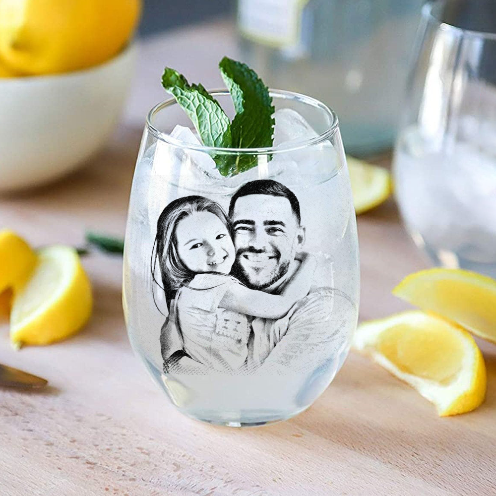 Custom Photo Dad & Son, Dad & Daughter Family Stemless Wine Glass Unique Father's Day Gift HO82 893414