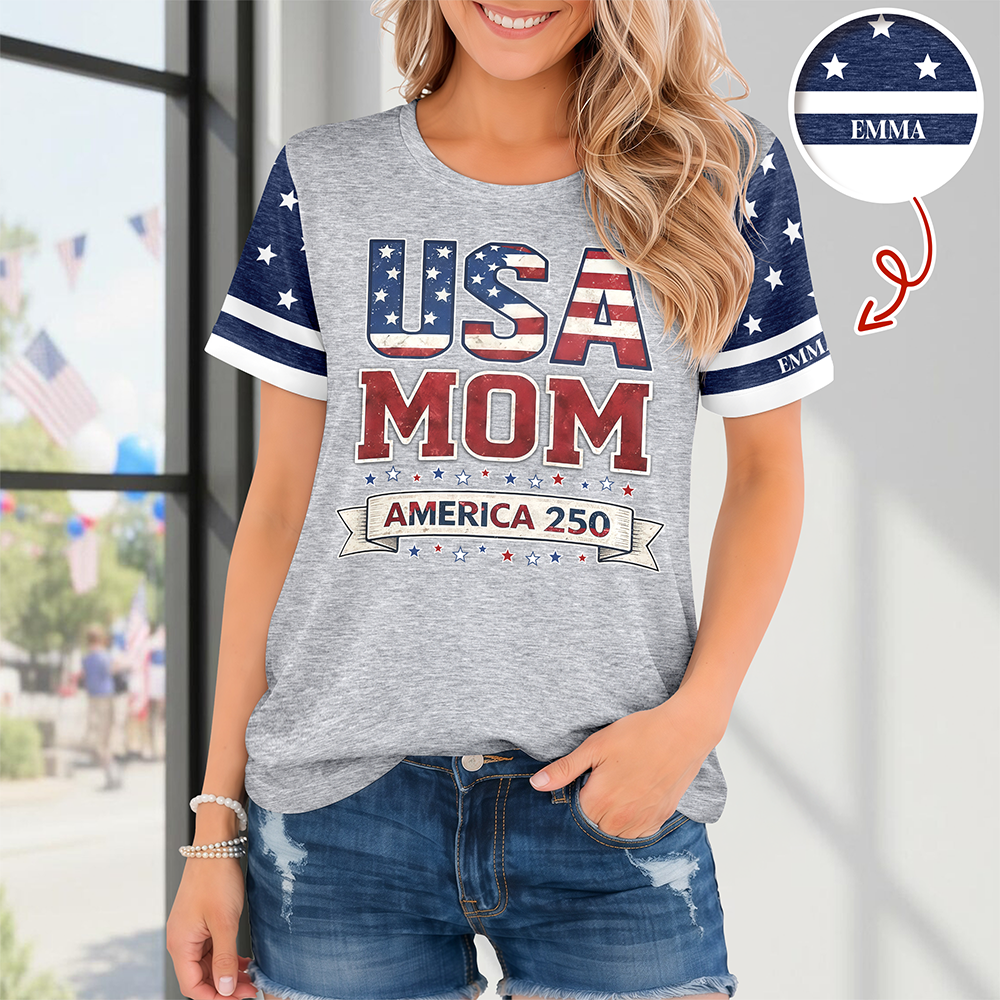 Custom Name USA Mom With America 250 AOP Shirt HO82 901914