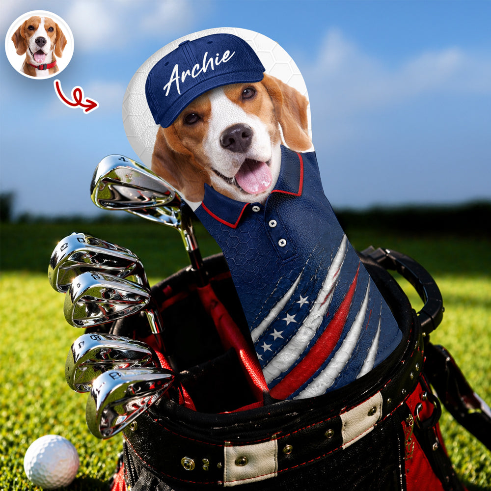 Custom Pet Photo Golf Ball Pattern With America Flag Golf Head Cover HO82 902454