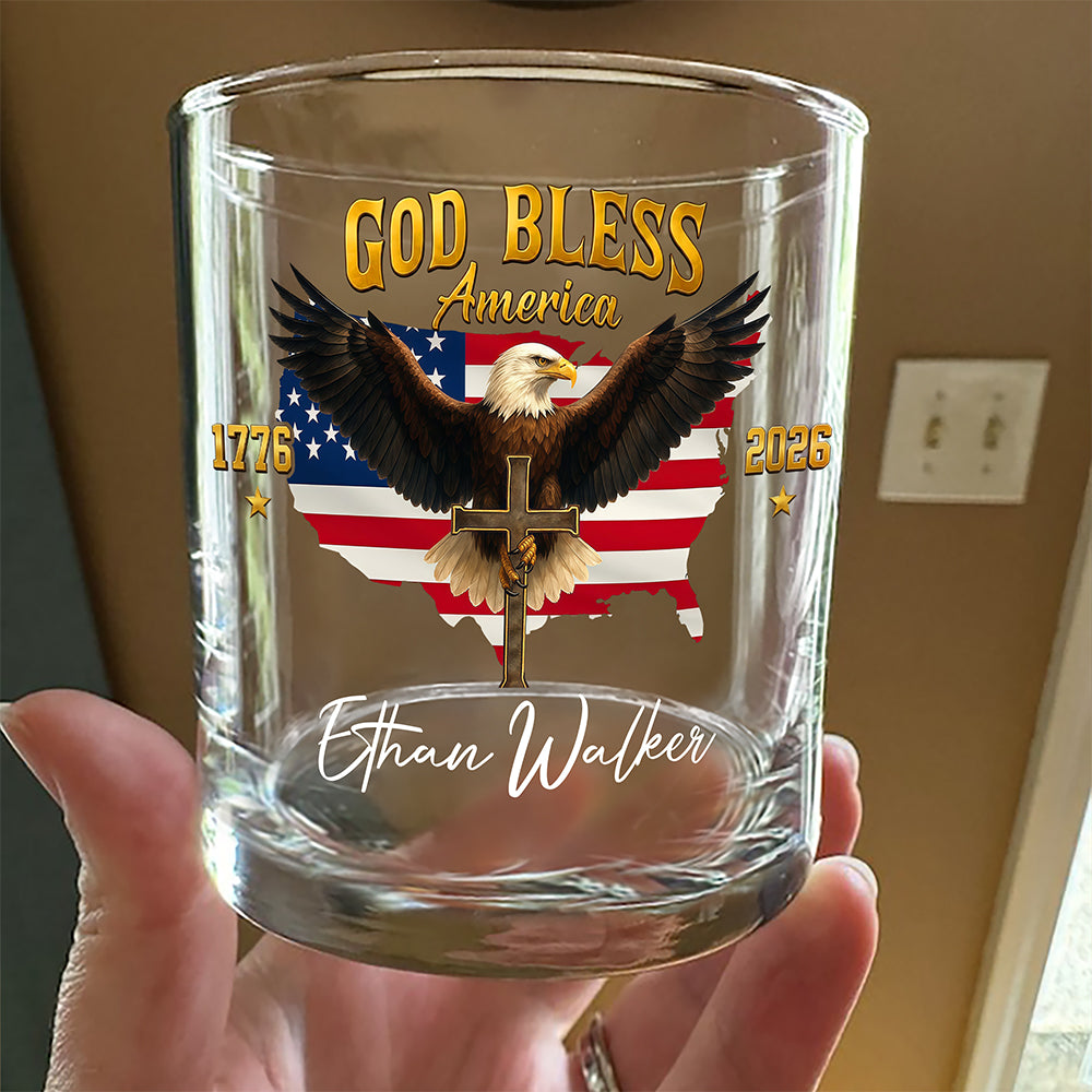 Custom Name God Bless US 250th Anniversary 1776-2026 Eagle Whiskey Glass HO82 902258