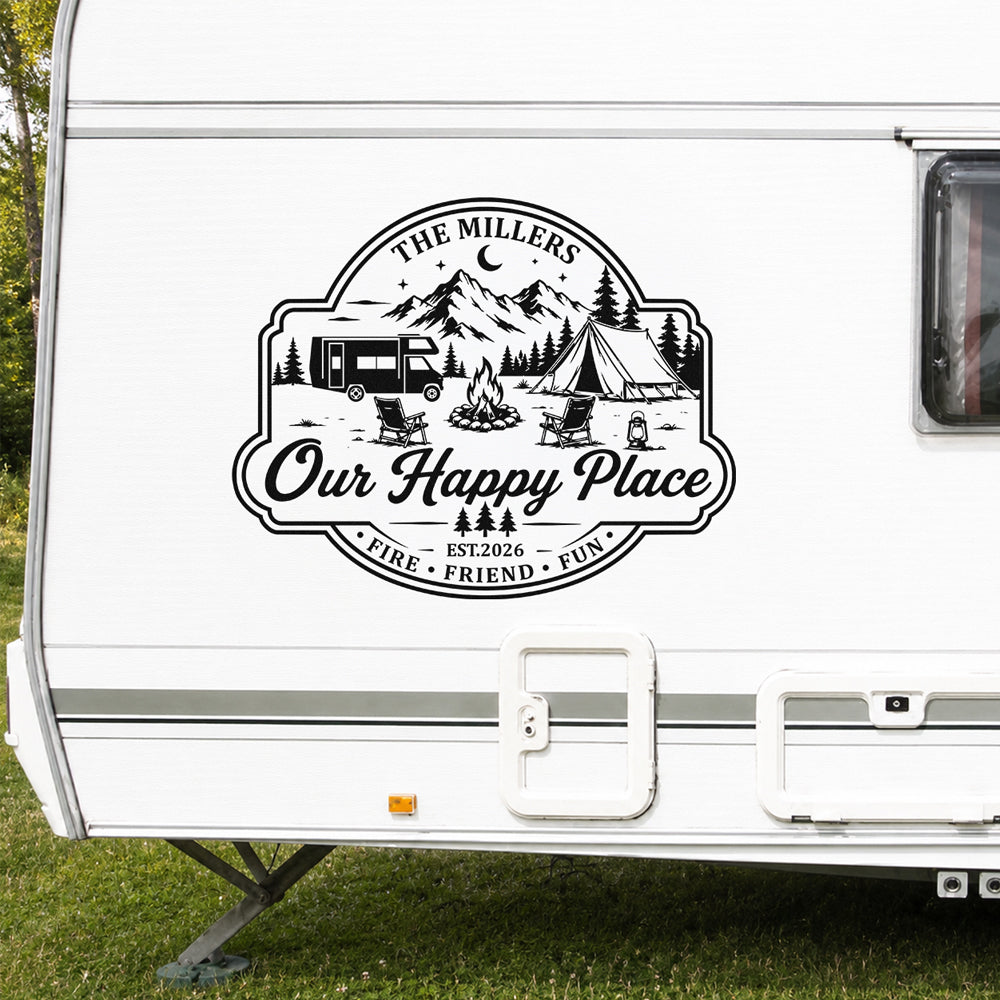Custom Family Name Happy Campers RV Decal Sticker Camping Family Gift LM32 669487