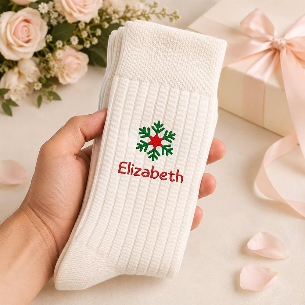 Custom Name Snowflake Christmas Embroidered Socks CH07 180876