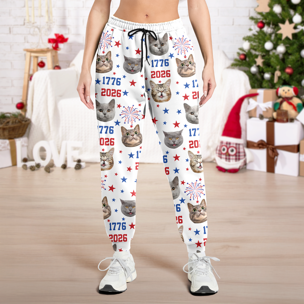 Custom Dog Cat Photo Firework USA Red White Blue Matching Sweatpants LM32 895851