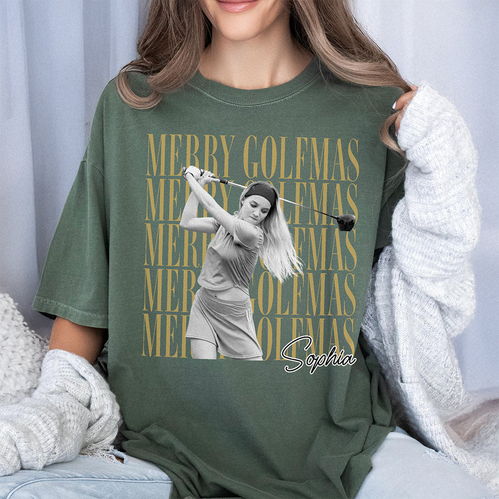 Personalized Vintage Photo Merry Golfmas Comfort Shirt Gift for Golf Lovers HA75 922118
