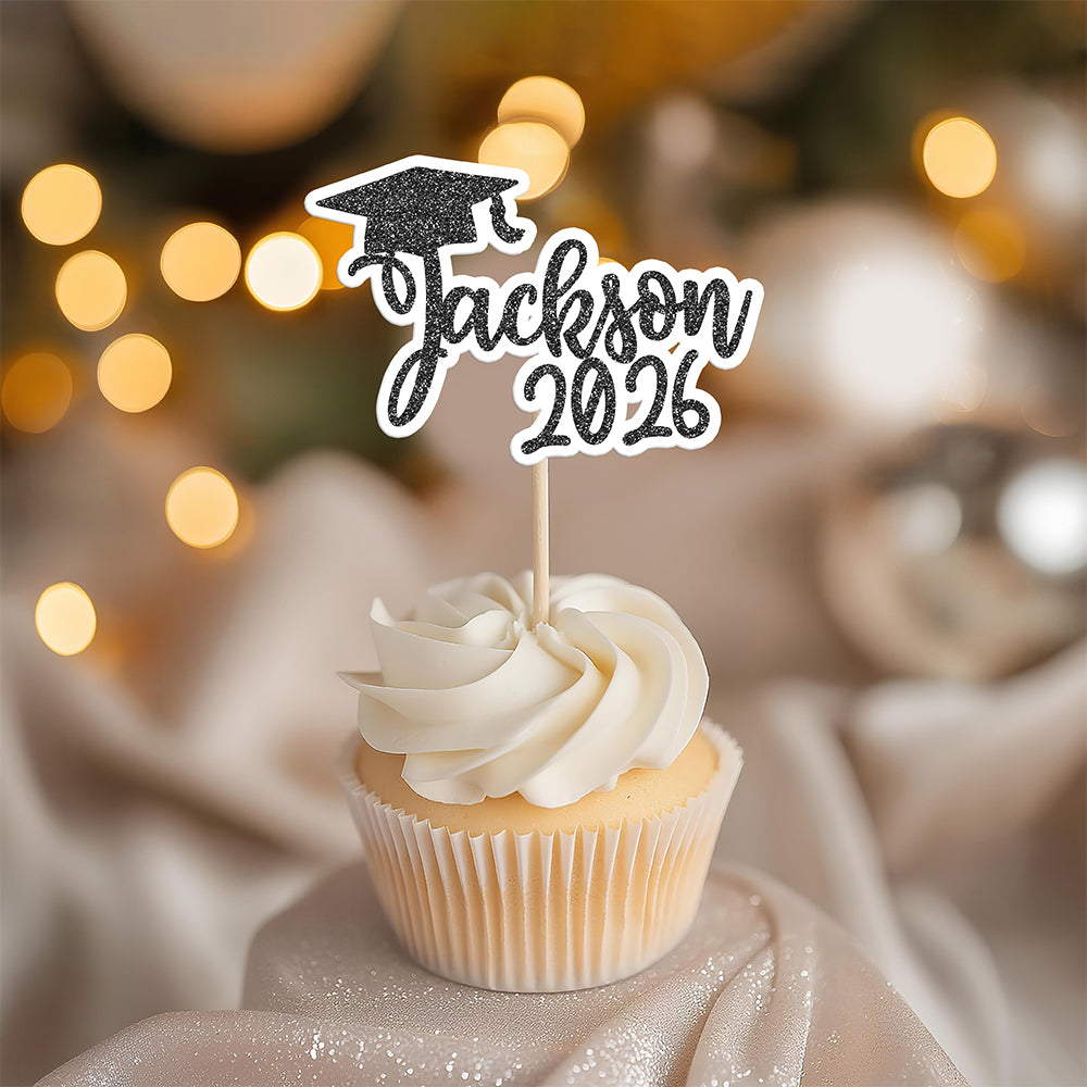 Personalised Class Of 2026 Glitter Bachelor Cap Cupcake Topper - Graduation Party Decorations for Graduates HO82 901492