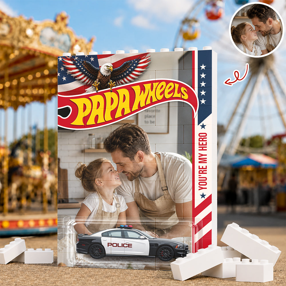 Personalized US Flag Dad Wheels Building Brick Block LM32 669333