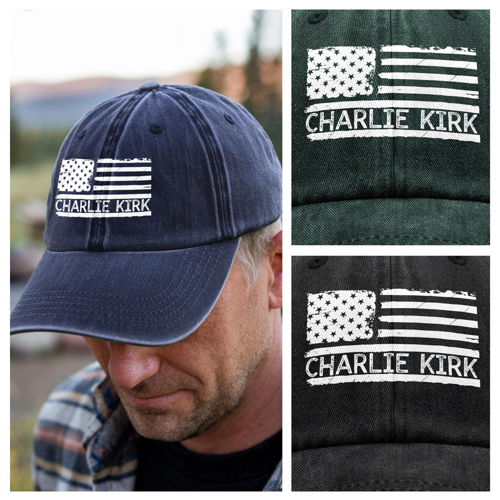 Charlie Kirk Memorial Washed Denim Baseball Cap HA75 64462