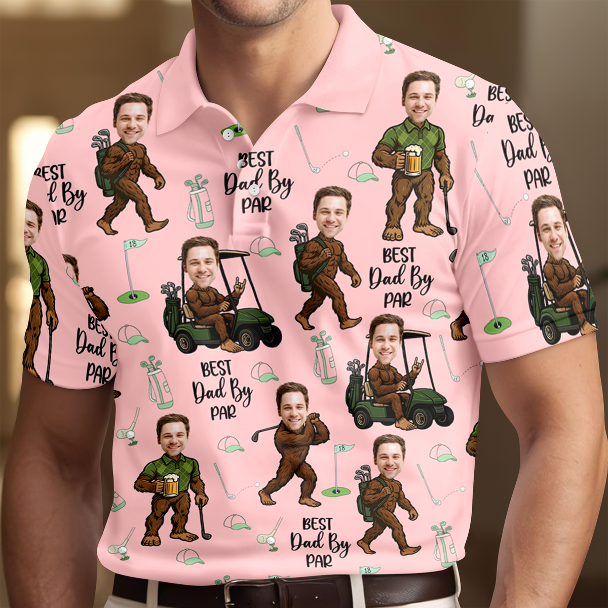 Custom Photo Best Dad By Par Golf Polo Shirt Personalized Funny Faces Bigfoot Golf Shirt For Dad CH07 910858