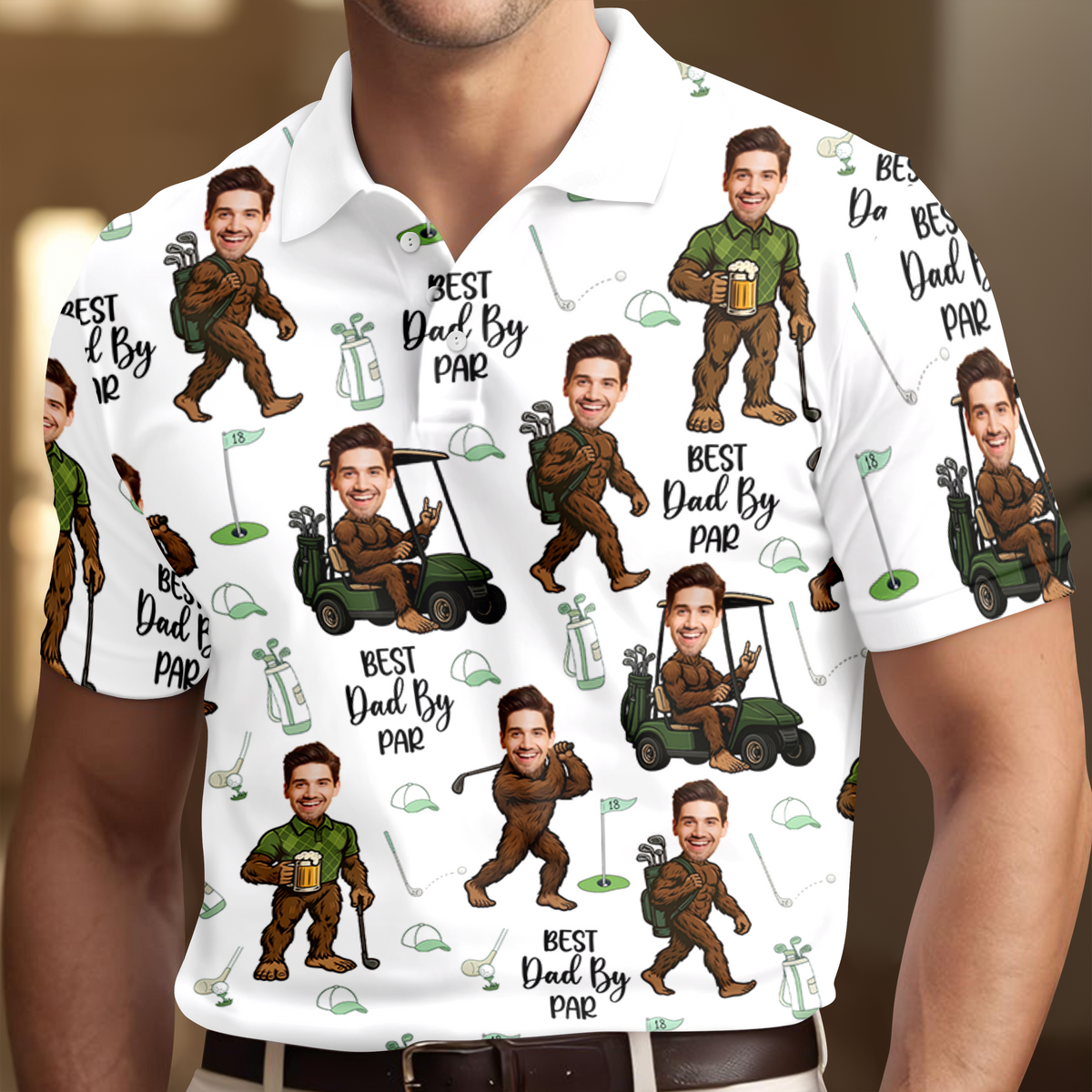 Custom Photo Best Dad By Par Golf Polo Shirt Personalized Funny Faces Bigfoot Golf Shirt For Dad CH07 910858