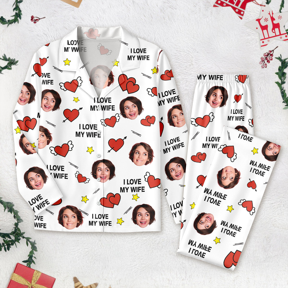 Custom Face Photo I Love You Cute Hearts Pajamas Perfect Gift for Couples LM32 897413