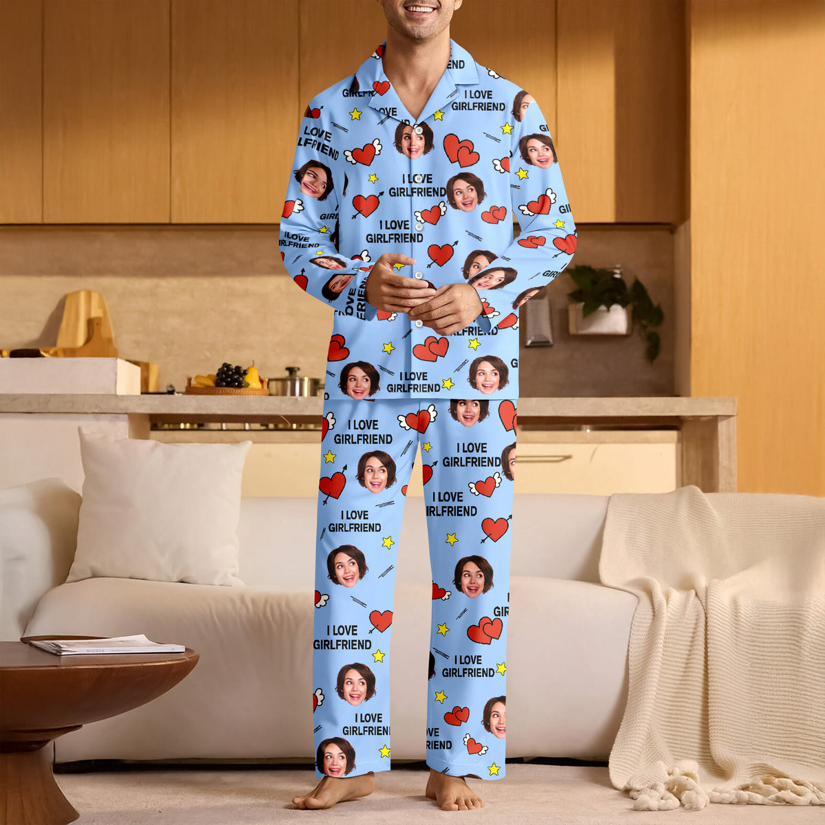 Custom Face Photo I Love You Cute Hearts Pajamas Perfect Gift for Couples LM32 897413
